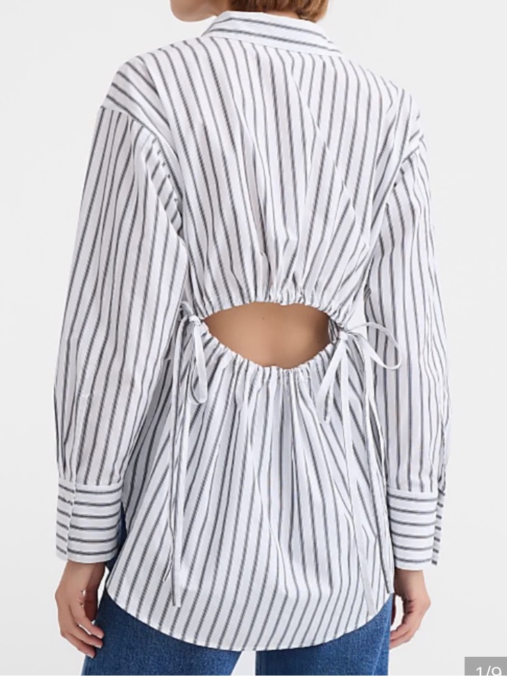 Striped Open-Back Button-Up Shirt - White & Black - Picture 1 of 4